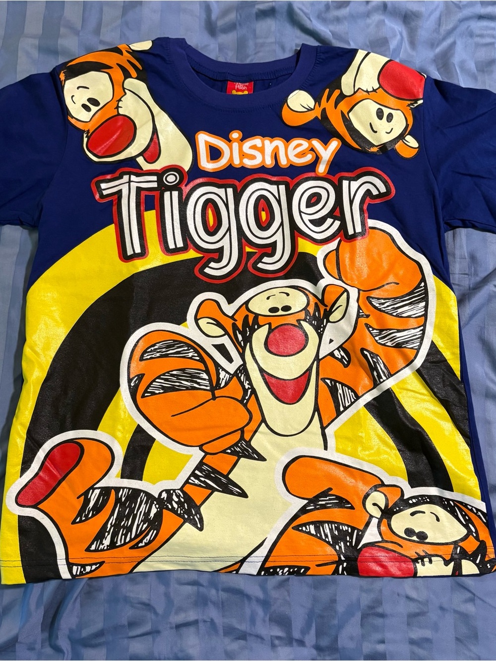 Disney Tigger Short Sleeve Tee - Blue & Orange Poo Vintage All Over Print AOV